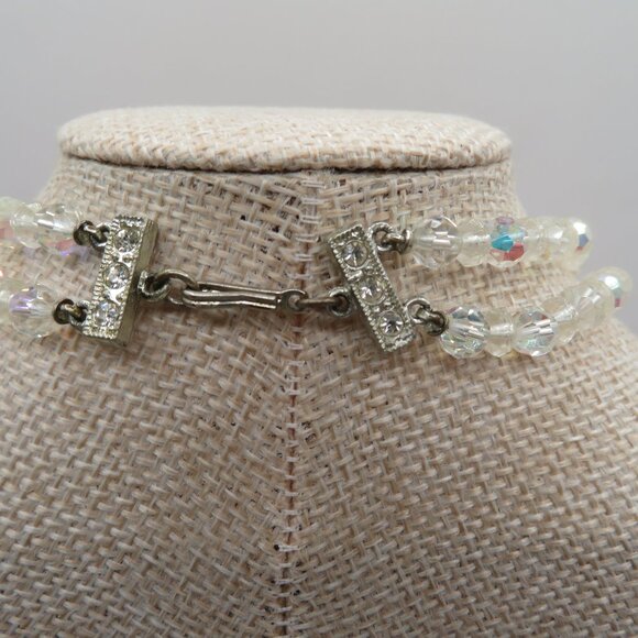 Vintage Aurora Borealis AB Faceted Crystal Double Strand Choker Style Necklace - Picture 10 of 13